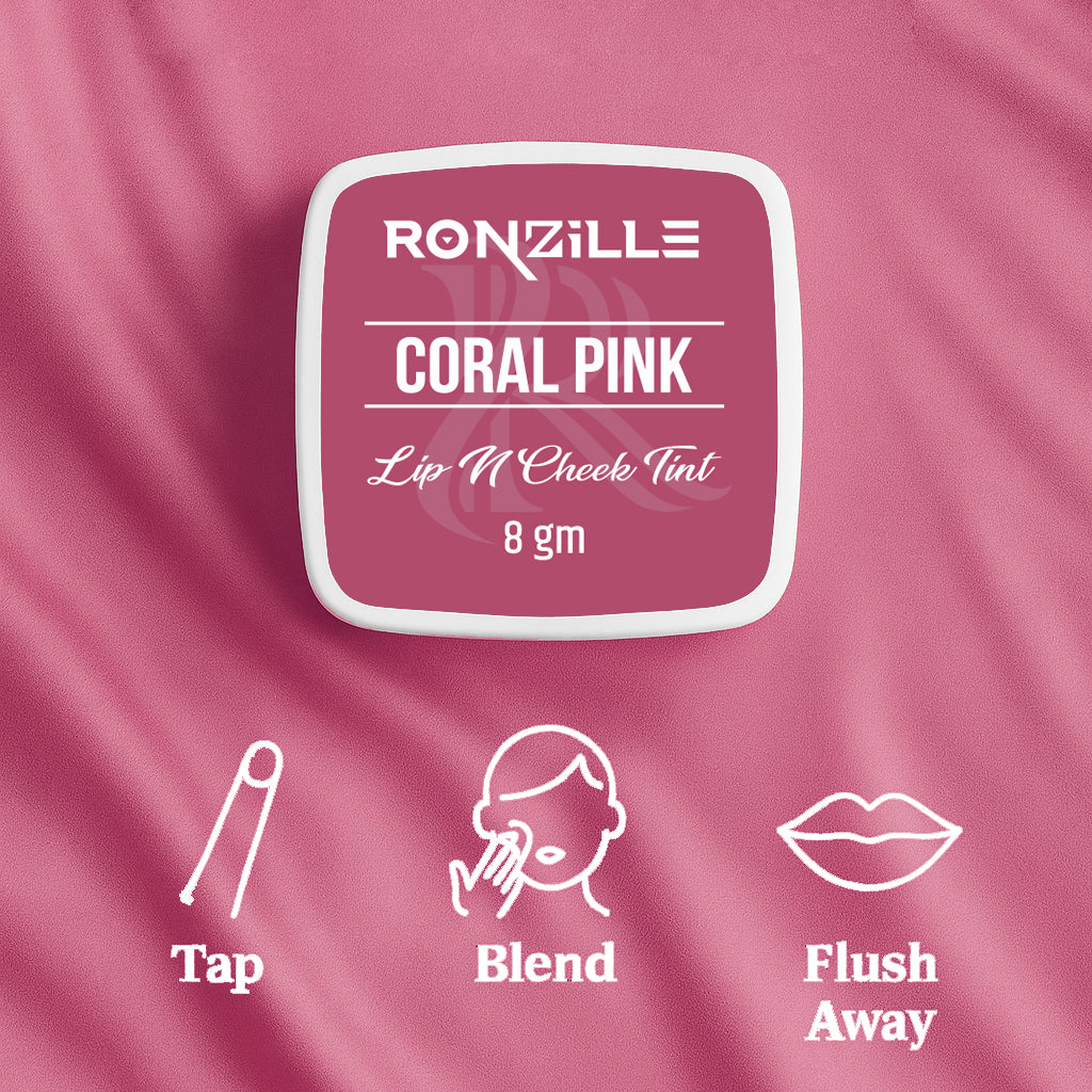 Ronzille 3-in-1 Lip, Cheek & Eye Tint |Paraben-Free | Creamy Matte Finish (Coral Pink)