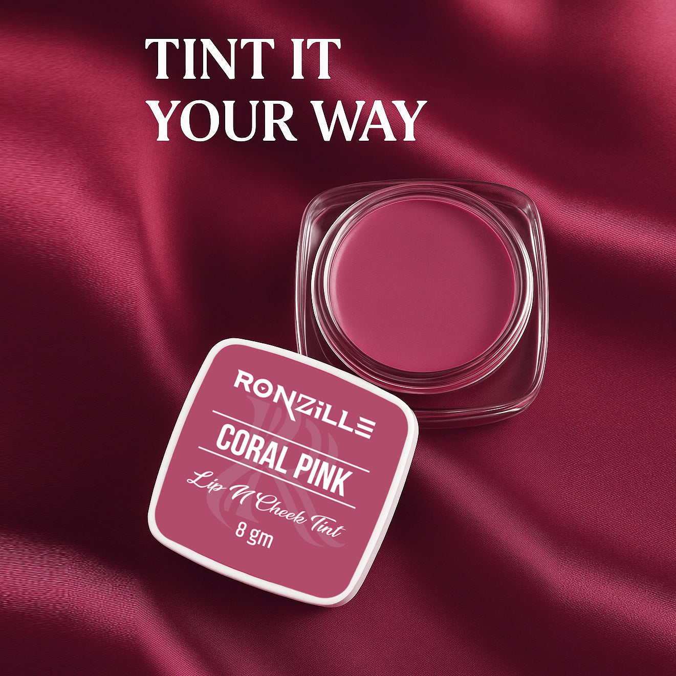 Ronzille 3-in-1 Lip, Cheek & Eye Tint |Paraben-Free | Creamy Matte Finish (Coral Pink)