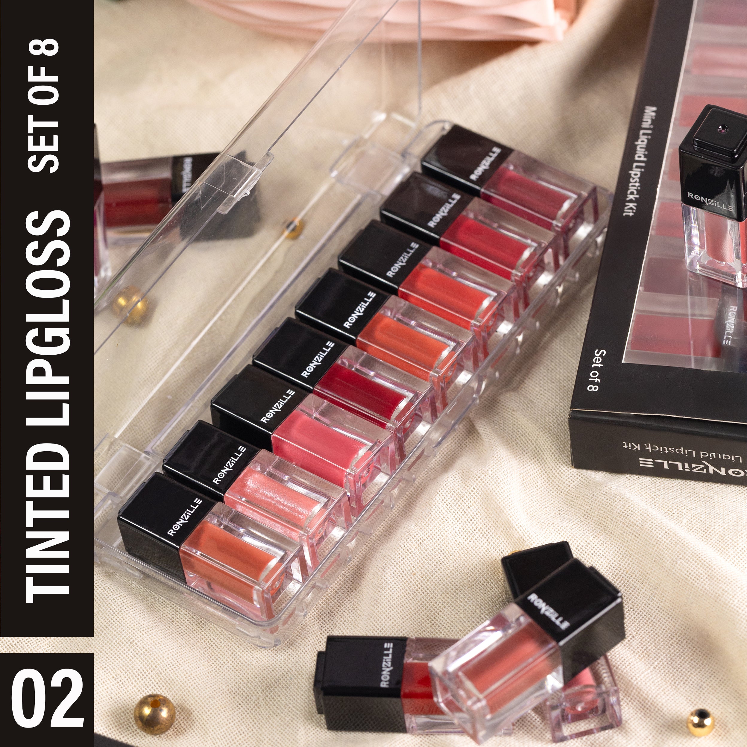 Ronzille Tinted Lip Gloss Non Sticky & Non Drying Formula, Long Lasting Moisturizing-Set of 8