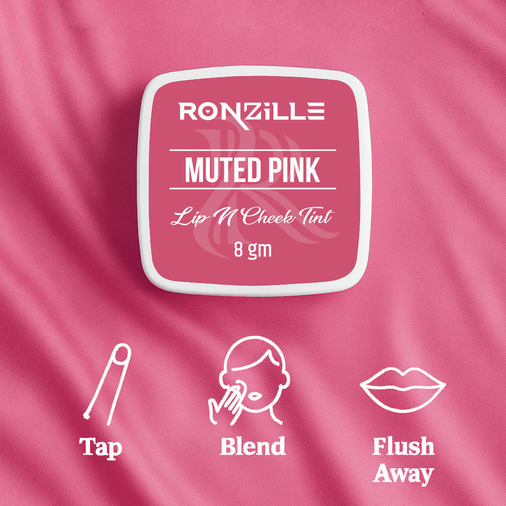 Ronzille 3-in-1 Lip, Cheek & Eye Tint |Paraben-Free | Creamy Matte Finish (Muted Pink)