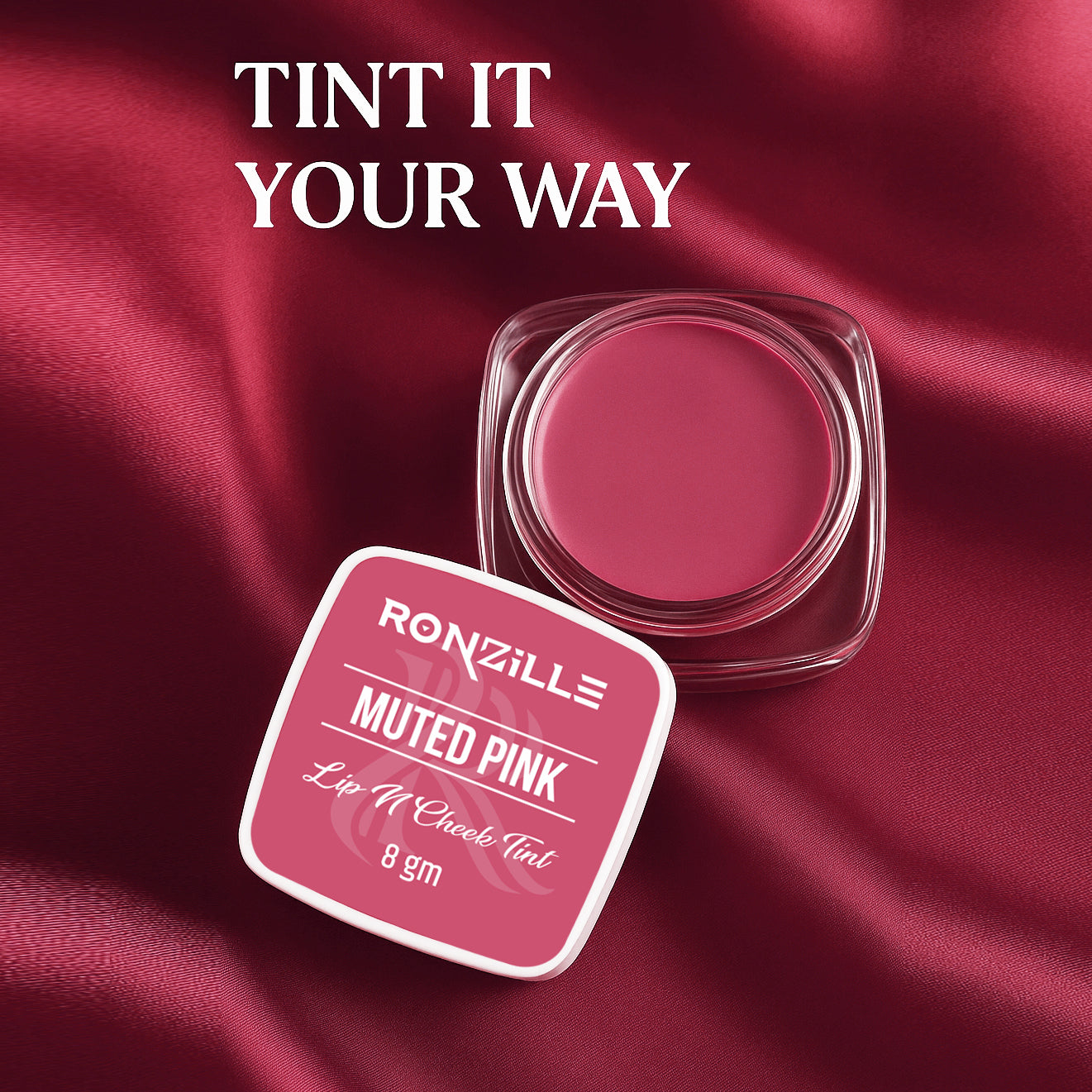Ronzille 3-in-1 Lip, Cheek & Eye Tint |Paraben-Free | Creamy Matte Finish (Muted Pink)