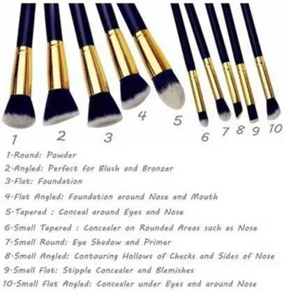 Ronzille Makeup Brushes Set Tool Pro Foundation Blending Blush Eyeliner Face Powder Brush Kit (Black) set of 10