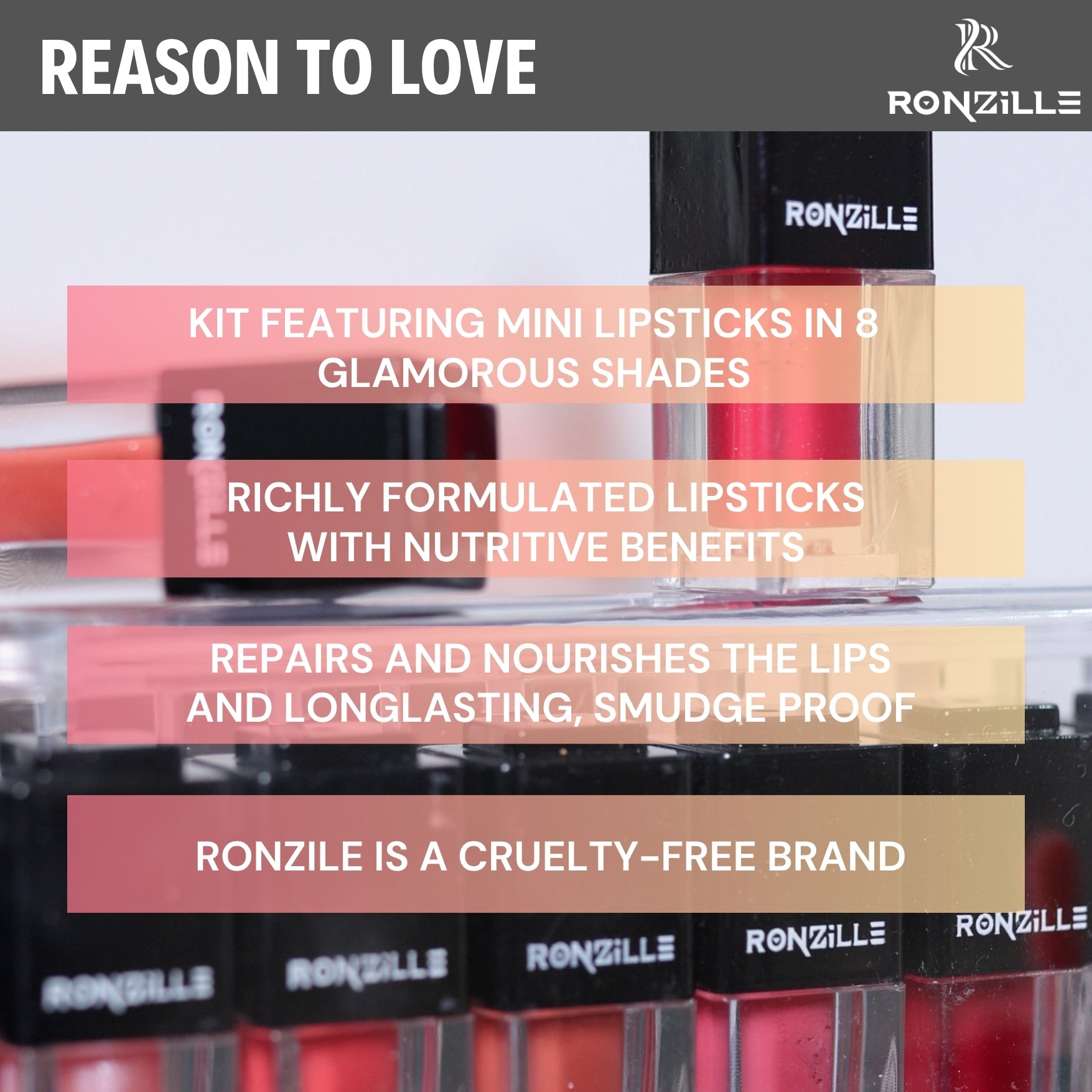 Ronzille Mini Long Lasting Waterproof Non Transfer Liquid Lipstick-Kit Set of 8