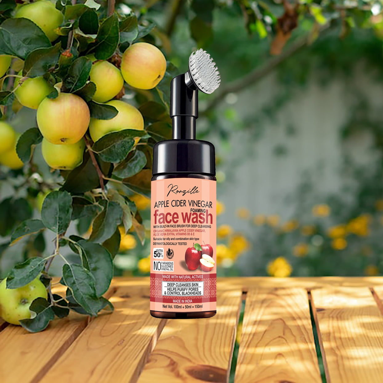 Ronzille Apple Cider Vinegar Foaming Wash With Built -In Face Brush For Deep Cleansing Men & Women All Skin Types Face Wash-150 ml