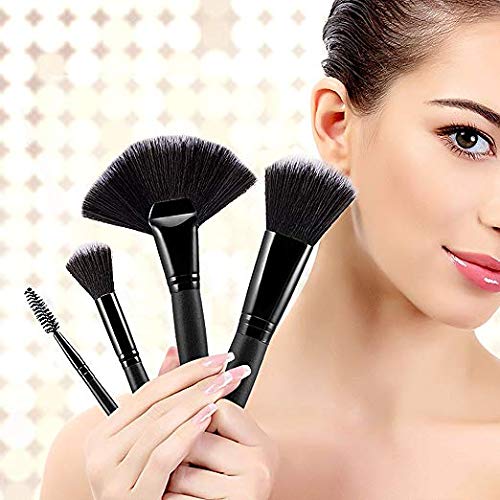 Ronzille Beauty Professional 24-Pcs Makeup Brush Set for Foundation, Face Powder, Blush Blending Brushes, Wooden Handle Cruelty-Free Synthetic Fiber Bristles with Leather Case (Black)
