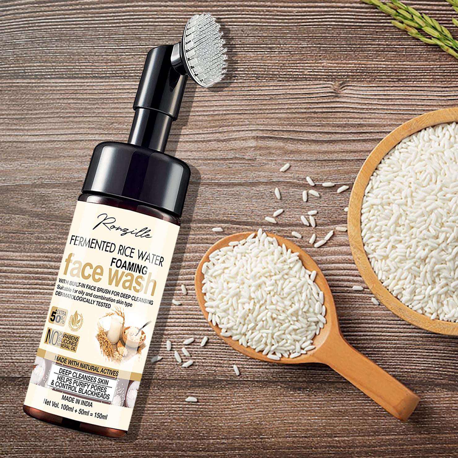 Ronzille Fermented Rice Water Foaming Wash With Built -In Face Brush For Deep Cleansing Men & Women All Skin Types Face Wash-150 ml