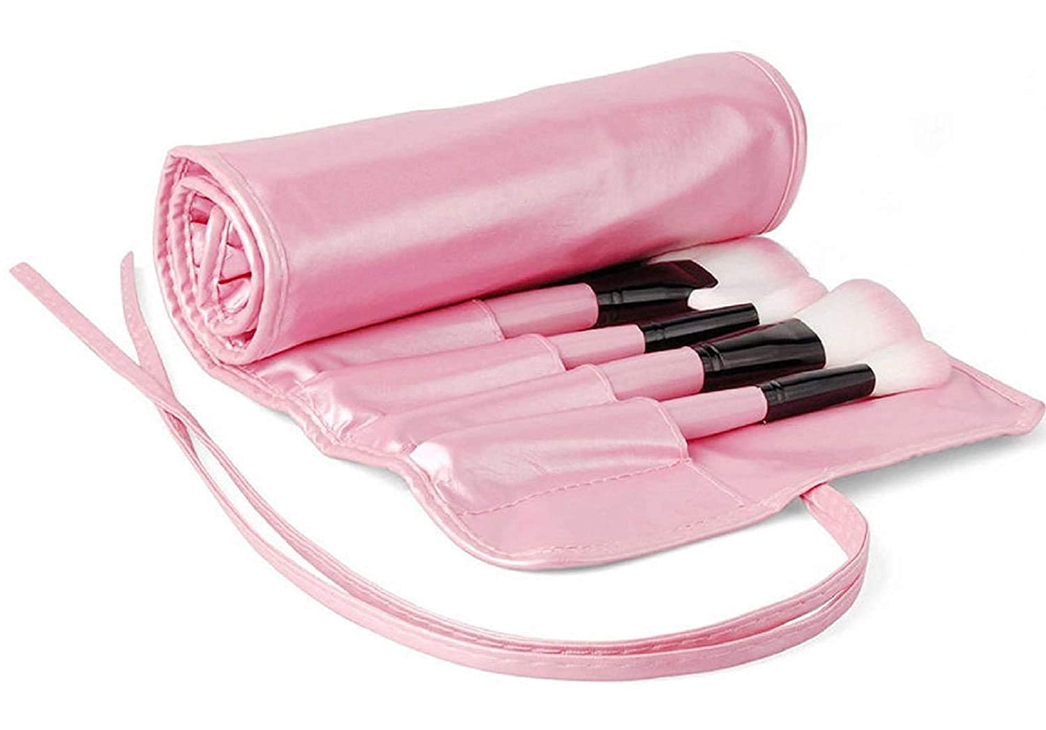 Ronzille Beauty Professional 24-Pcs Makeup Brush Set for Foundation, Face Powder, Blush Blending Brushes, Wooden Handle Cruelty-Free Synthetic Fiber Bristles with Leather Case (Pink)