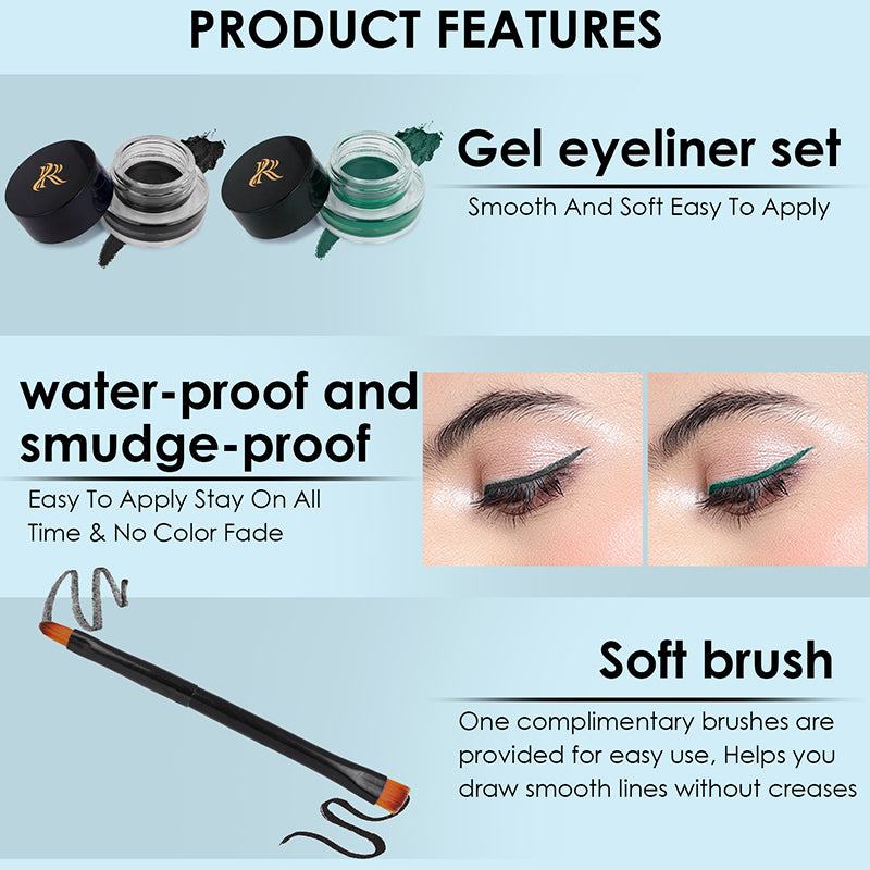 "Ronzille 36Hr WaterProof & Smudge Proof Long Wear Gel Eyeliner with precision Brush (Black,Green) "
