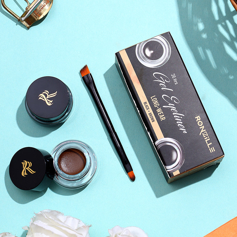 "Ronzille 36Hr WaterProof & Smudge Proof Long Wear Gel Eyeliner with precision Brush (Black,Brown) "