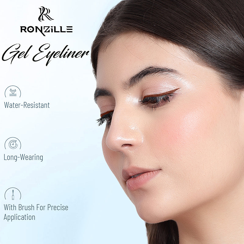 "Ronzille 36Hr WaterProof & Smudge Proof Long Wear Gel Eyeliner with precision Brush (Black,Brown) "