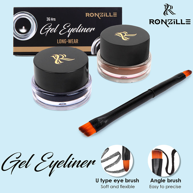 "Ronzille 36Hr WaterProof & Smudge Proof Long Wear Gel Eyeliner with precision Brush (Black,Brown) "