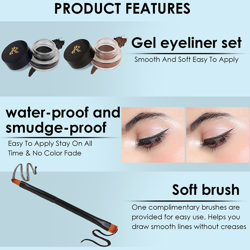 "Ronzille 36Hr WaterProof & Smudge Proof Long Wear Gel Eyeliner with precision Brush (Black,Brown) "