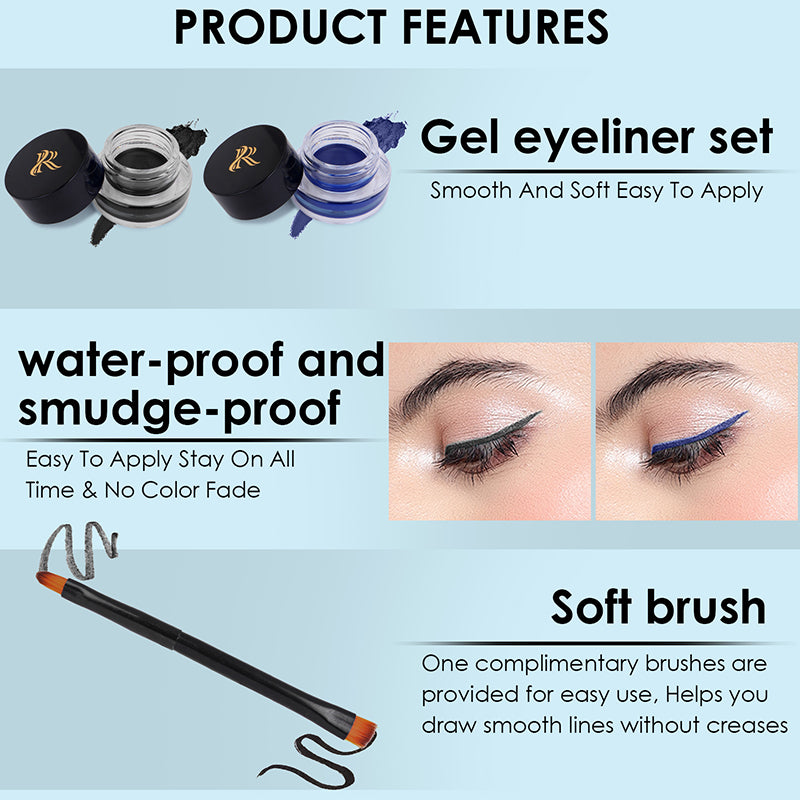 "Ronzille 36Hr WaterProof & Smudge Proof Long Wear Gel Eyeliner with precision Brush (Black,Blue) "