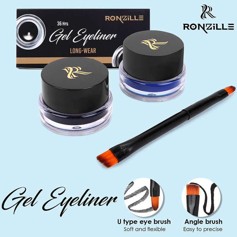 "Ronzille 36Hr WaterProof & Smudge Proof Long Wear Gel Eyeliner with precision Brush (Black,Blue) "
