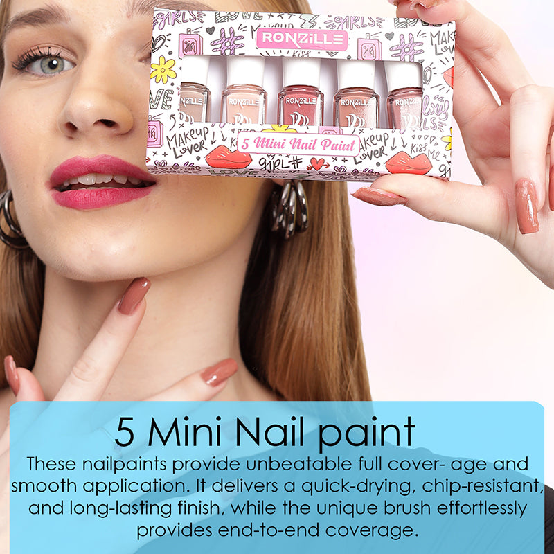 Ronzille Set of 5 Mini Nail Paint Kit - Nude Edition