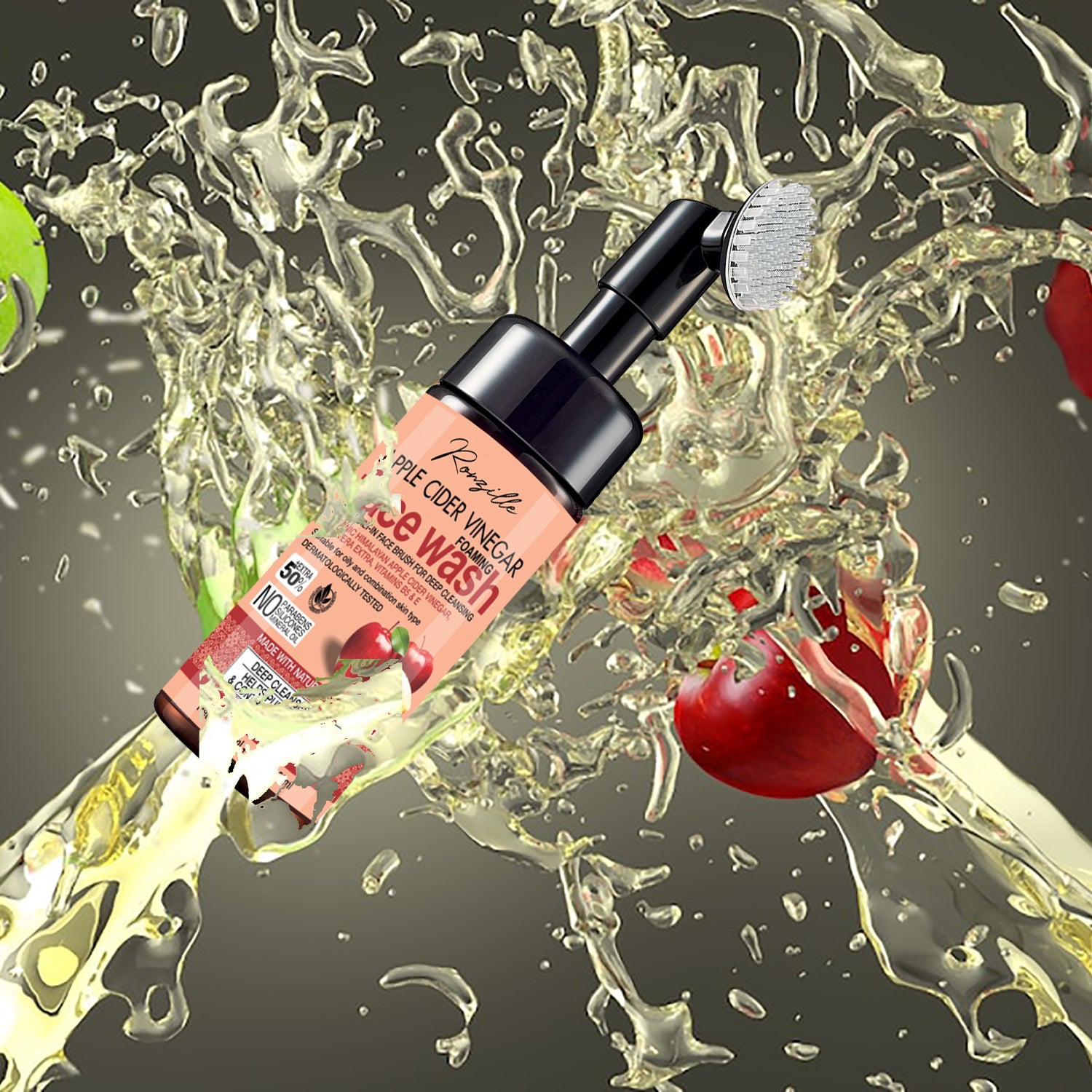 Ronzille Apple Cider Vinegar Foaming Wash With Built -In Face Brush For Deep Cleansing Men & Women All Skin Types Face Wash-150 ml