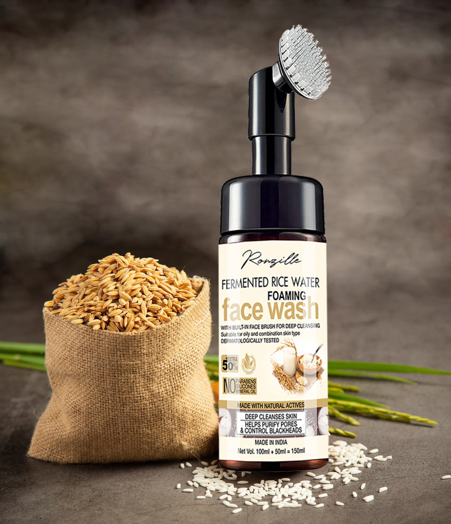 Ronzille Fermented Rice Water Foaming Wash With Built -In Face Brush For Deep Cleansing Men & Women All Skin Types Face Wash-150 ml