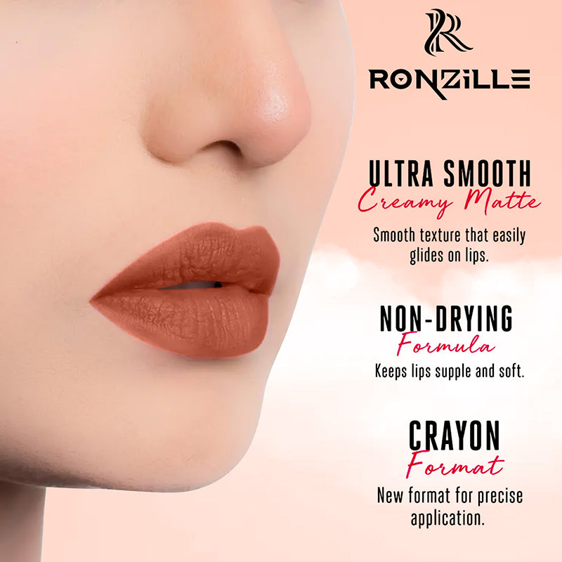 Ronzille Long Stay Matte Lip Crayon - Soft Peach