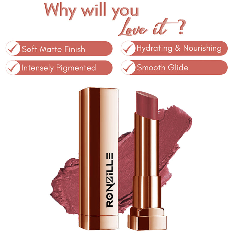 Ronzille Natural Colored Long Stay Matte Lipstick With Intense Colour Payoff Shade -15