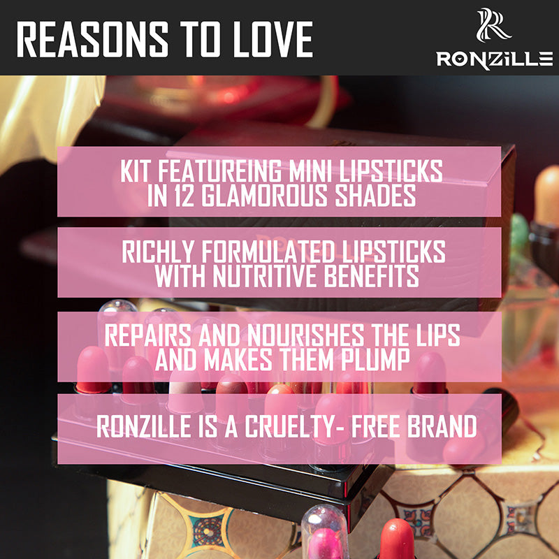 Ronzille Mini Trial Lipstick Kit Set of 12 (Shade-B)