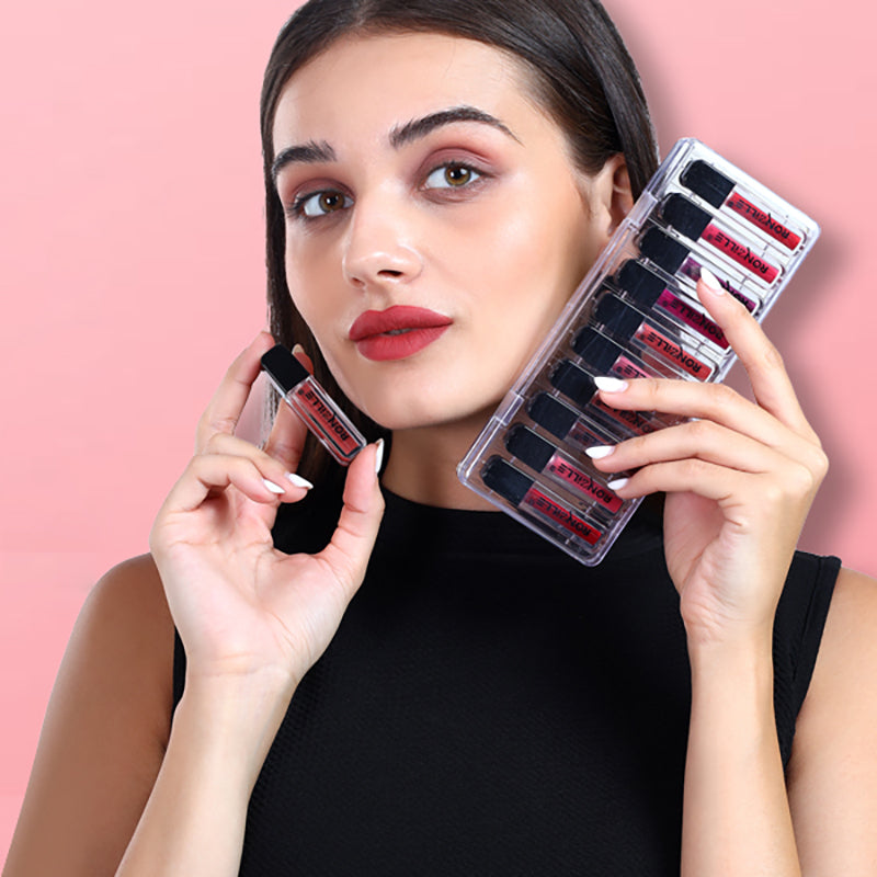Ronzille Long Lasting Waterproof Non Transfer Mini Liquid Matte Lipstick Kit Set of 10