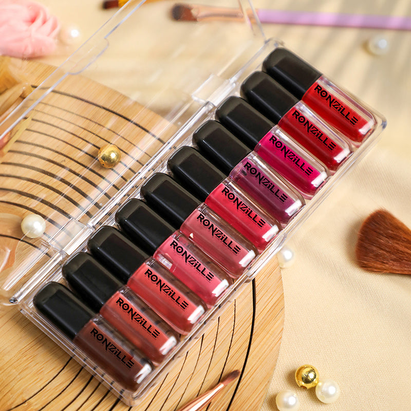 Ronzille Long Lasting Waterproof Non Transfer Mini Liquid Matte Lipstick Kit Set of 10