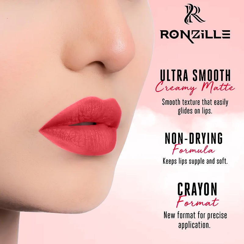 Ronzille Long Stay Matte Lip Crayon - Venetian Red