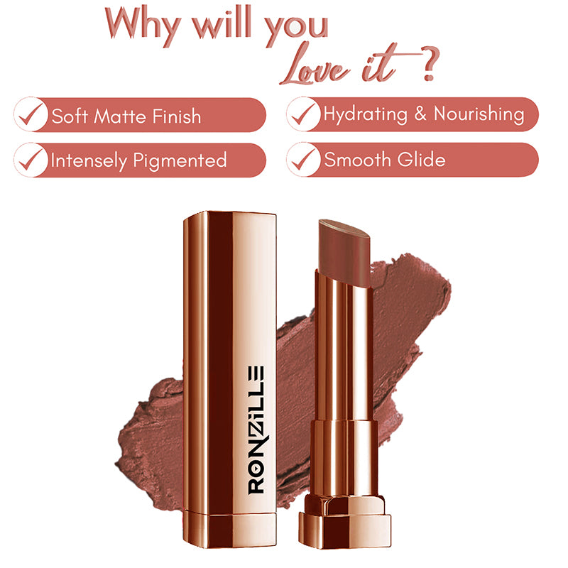 Ronzille Natural Colored Long Stay Matte Lipstick With Intense Colour Payoff Shade -09