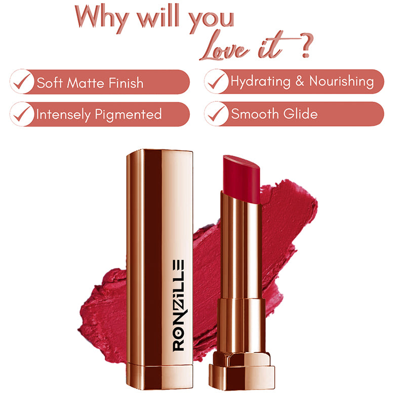 Ronzille Natural Colored Long Stay Matte Lipstick With Intense Colour Payoff Shade -01