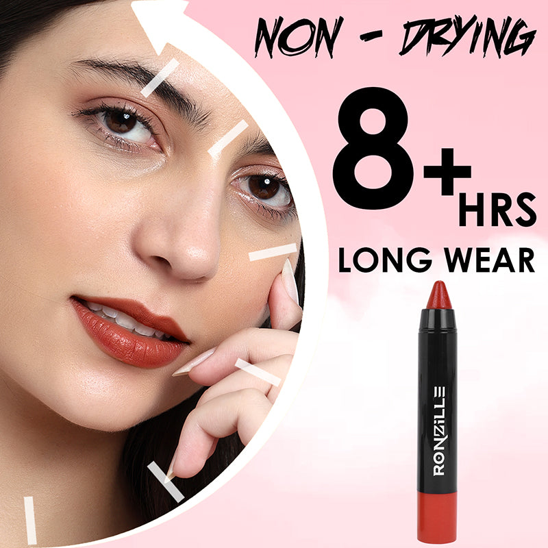 Ronzille Long Stay Matte Lip Crayon - Cherry wood