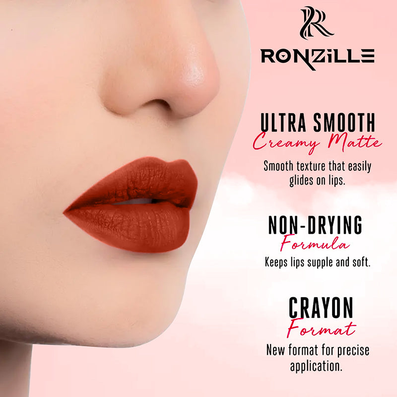 Ronzille Long Stay Matte Lip Crayon - Cherry wood