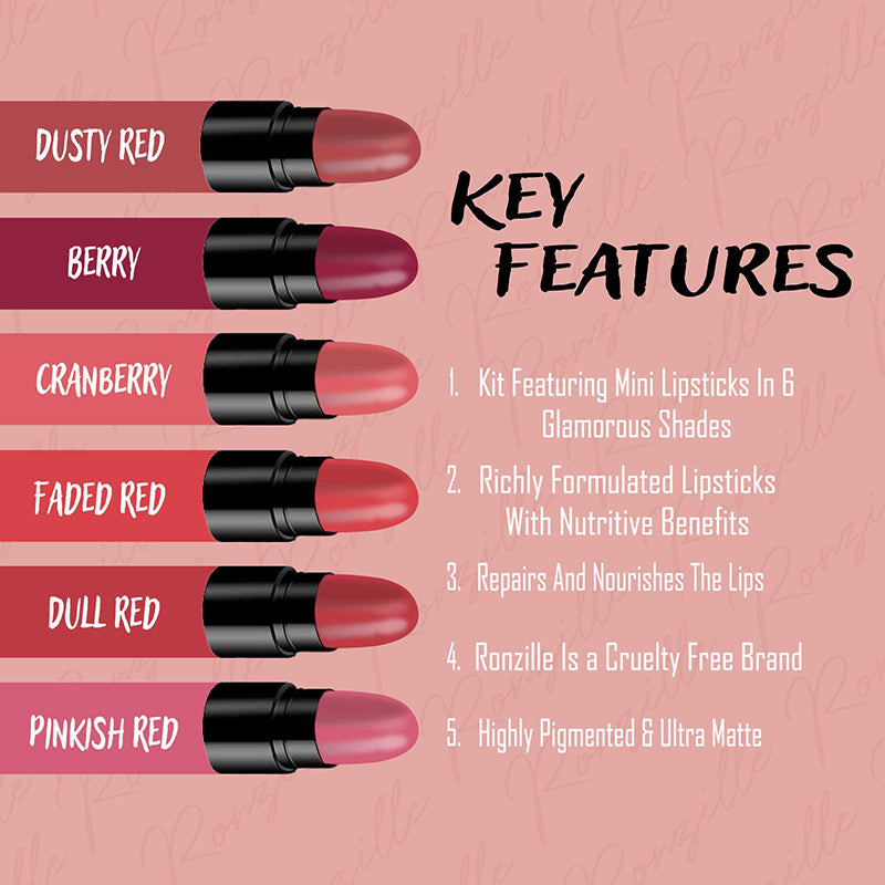 Ronzille too glam to give a damn Bullet lipstick Set of 6 - Pink Edition