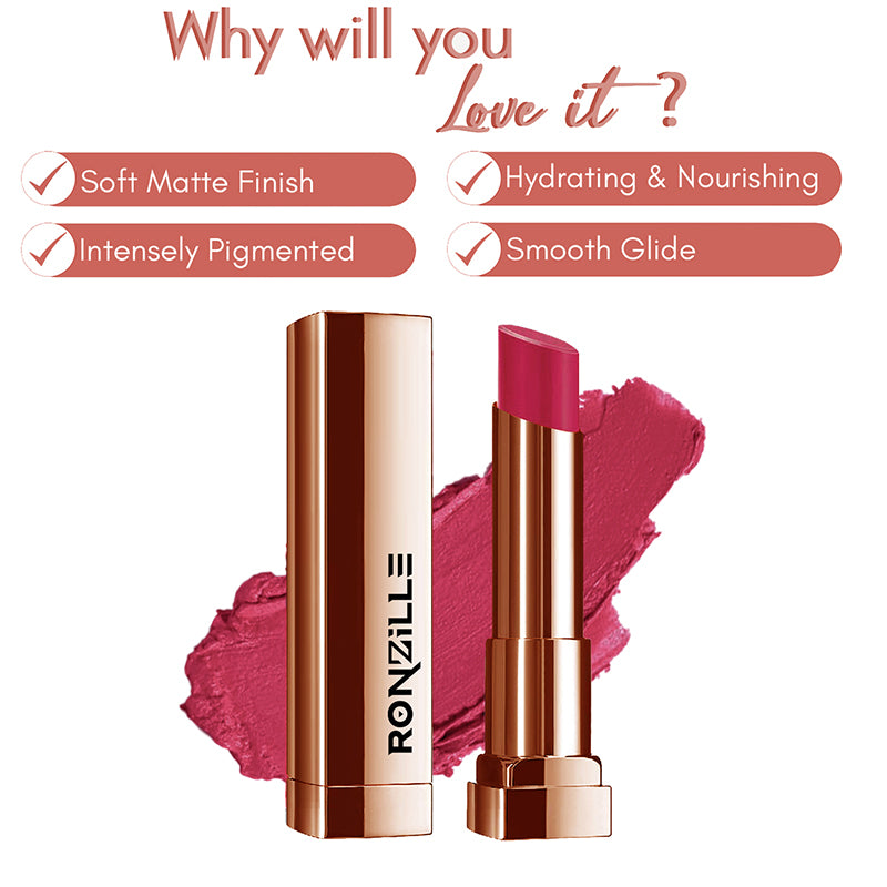 Ronzille Natural Colored Long Stay Matte Lipstick With Intense Colour Payoff Shade -18