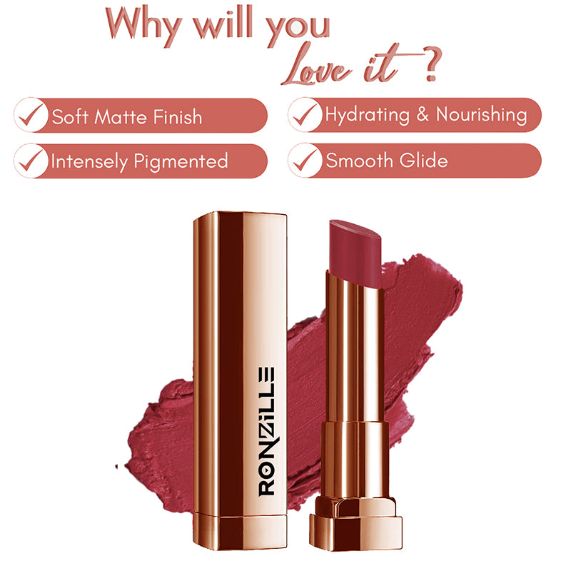Ronzille Natural Colored Long Stay Matte Lipstick With Intense Colour Payoff Shade -10
