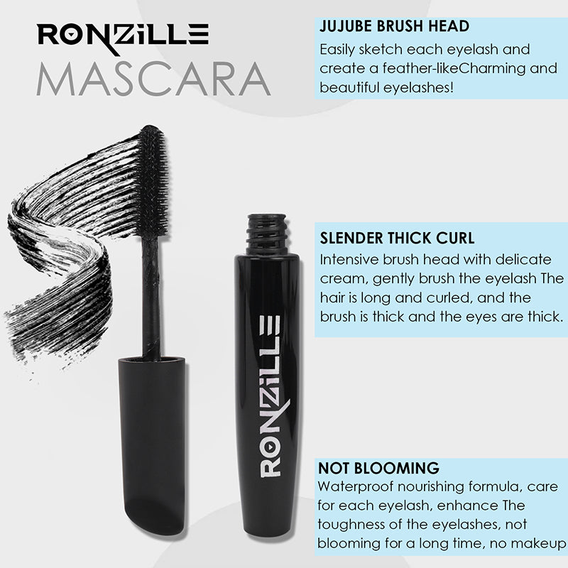 Ronzille Natural Lash waterproof & smudgeproof Black Mascara - Volumising & lengthening, 8 ml