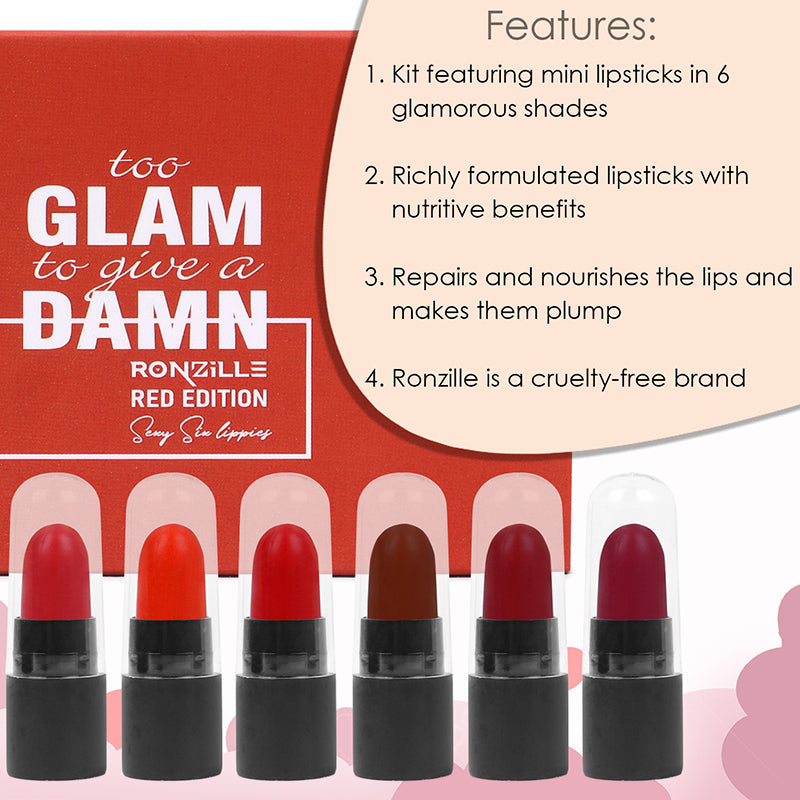 Ronzille too glam to give a damn Bullet lipstick Set of 6 - Red Edition