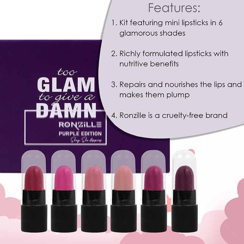 Ronzille too glam to give a damn Bullet lipstick Set of 6 - Purple Edition