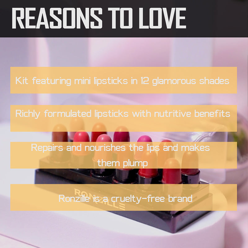 Ronzille Mini Trial Lipstick Kit Set of 12