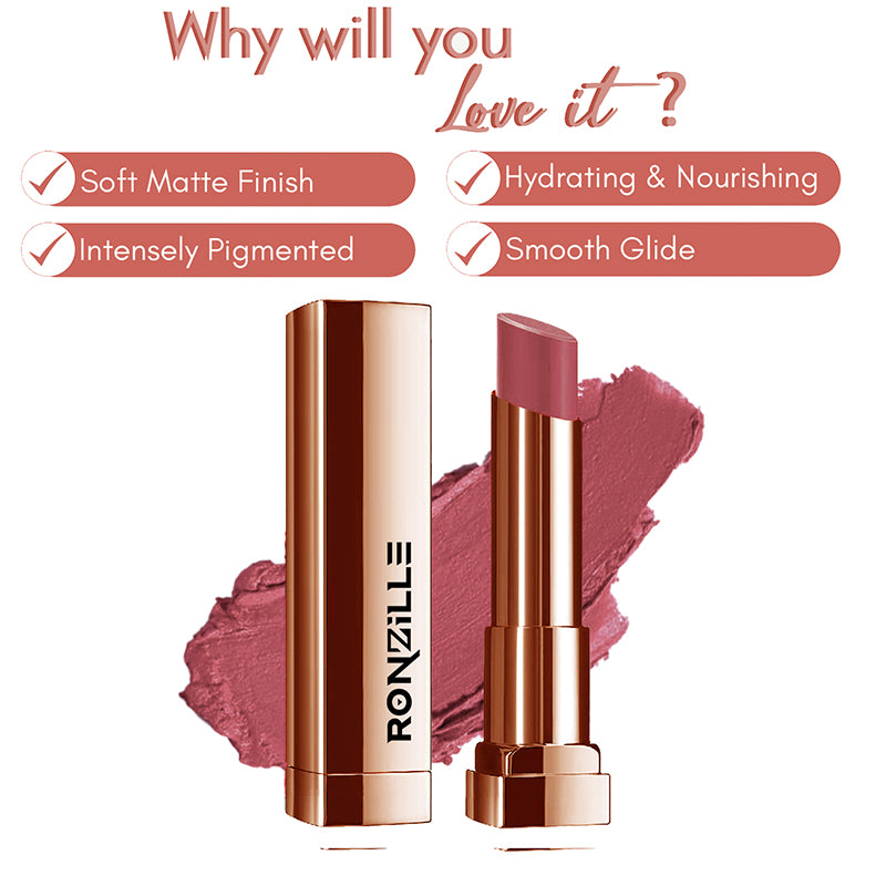 Ronzille Natural Colored Long Stay Matte Lipstick With Intense Colour Payoff Shade -16