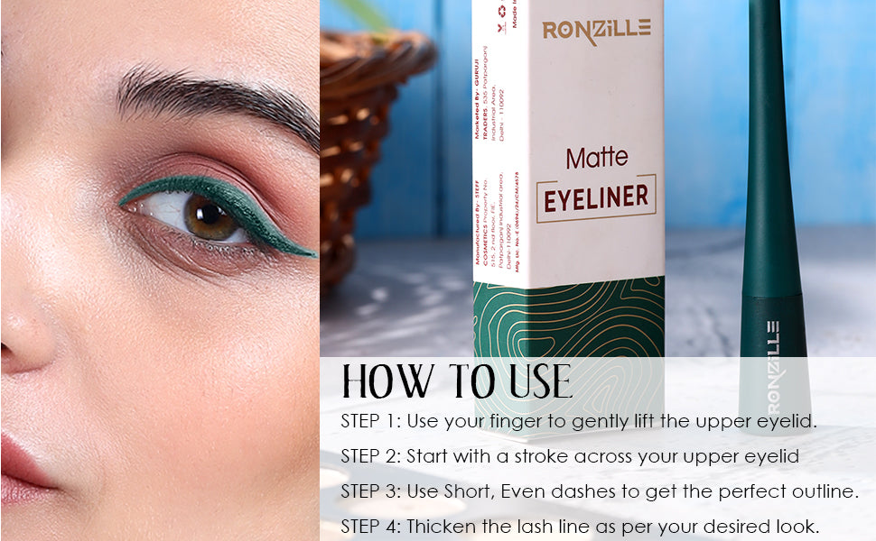 Ronzille Smudgeproof & Waterproof Liquid Matte Eyeliner (Green)