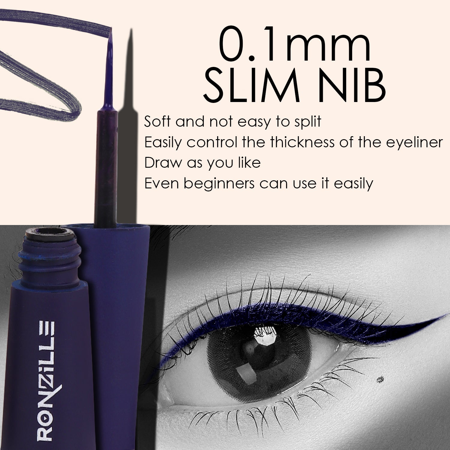 Ronzille Smudgeproof & Waterproof Liquid Matte Eyeliner (Blue)