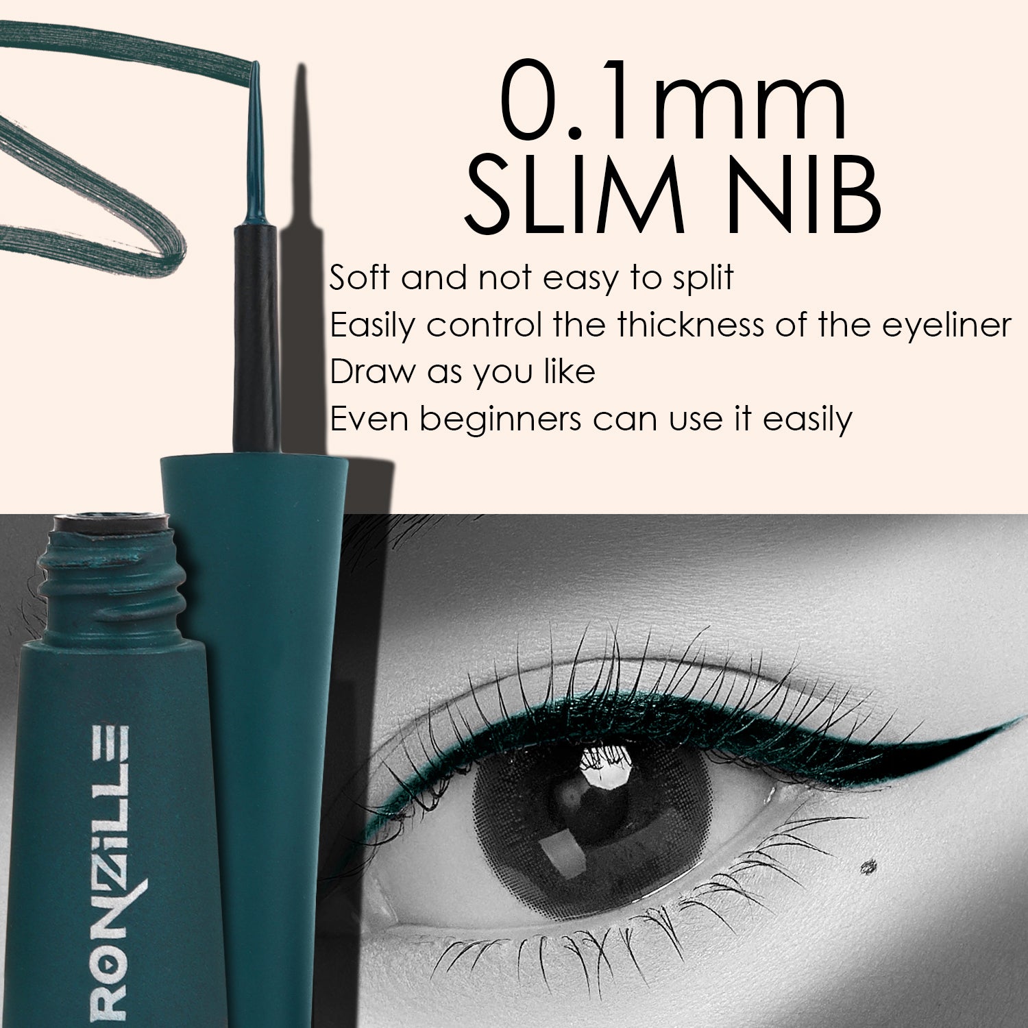 Ronzille Smudgeproof & Waterproof Liquid Matte Eyeliner (Green)