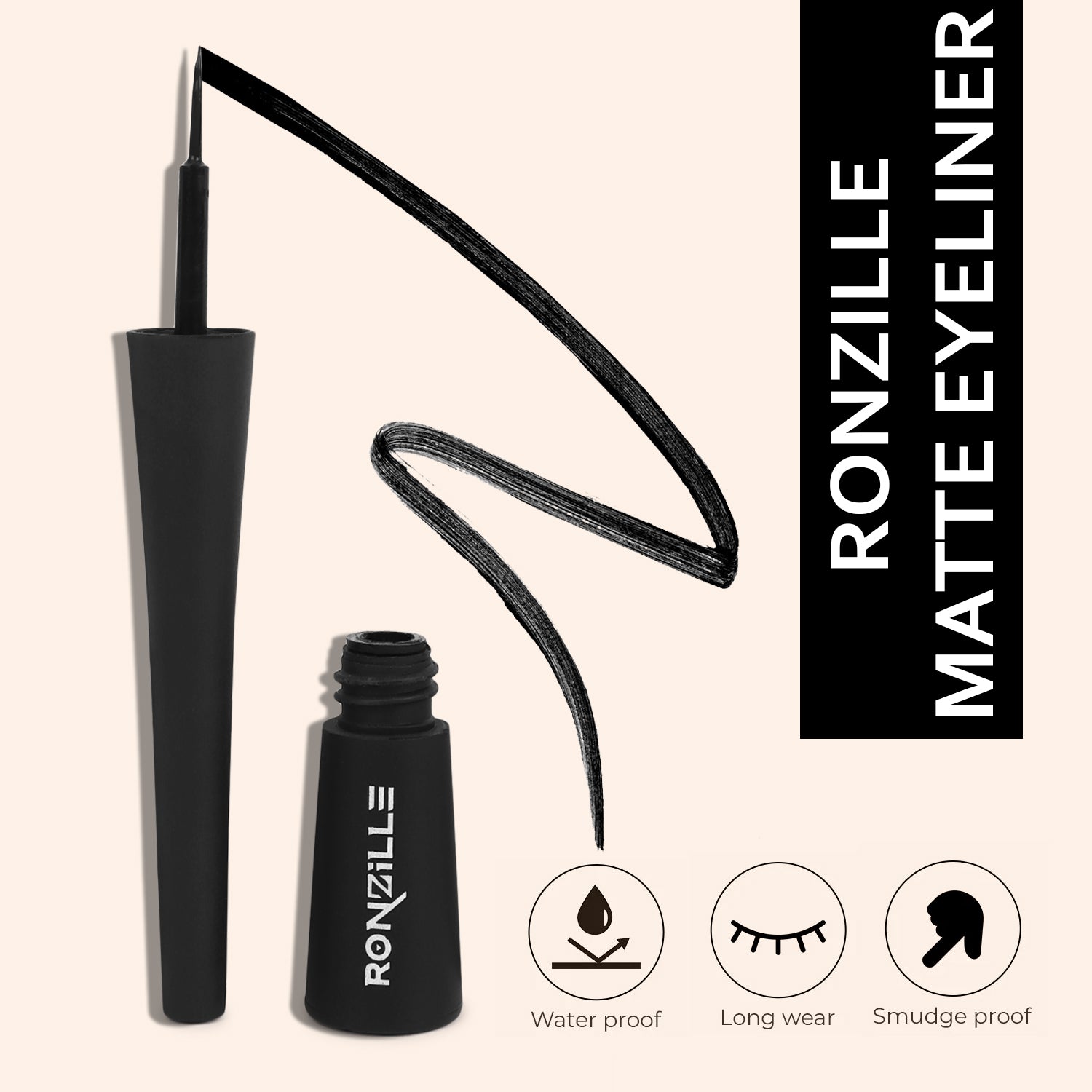 Ronzille Smudgeproof & Waterproof Liquid Matte Eyeliner (Black)
