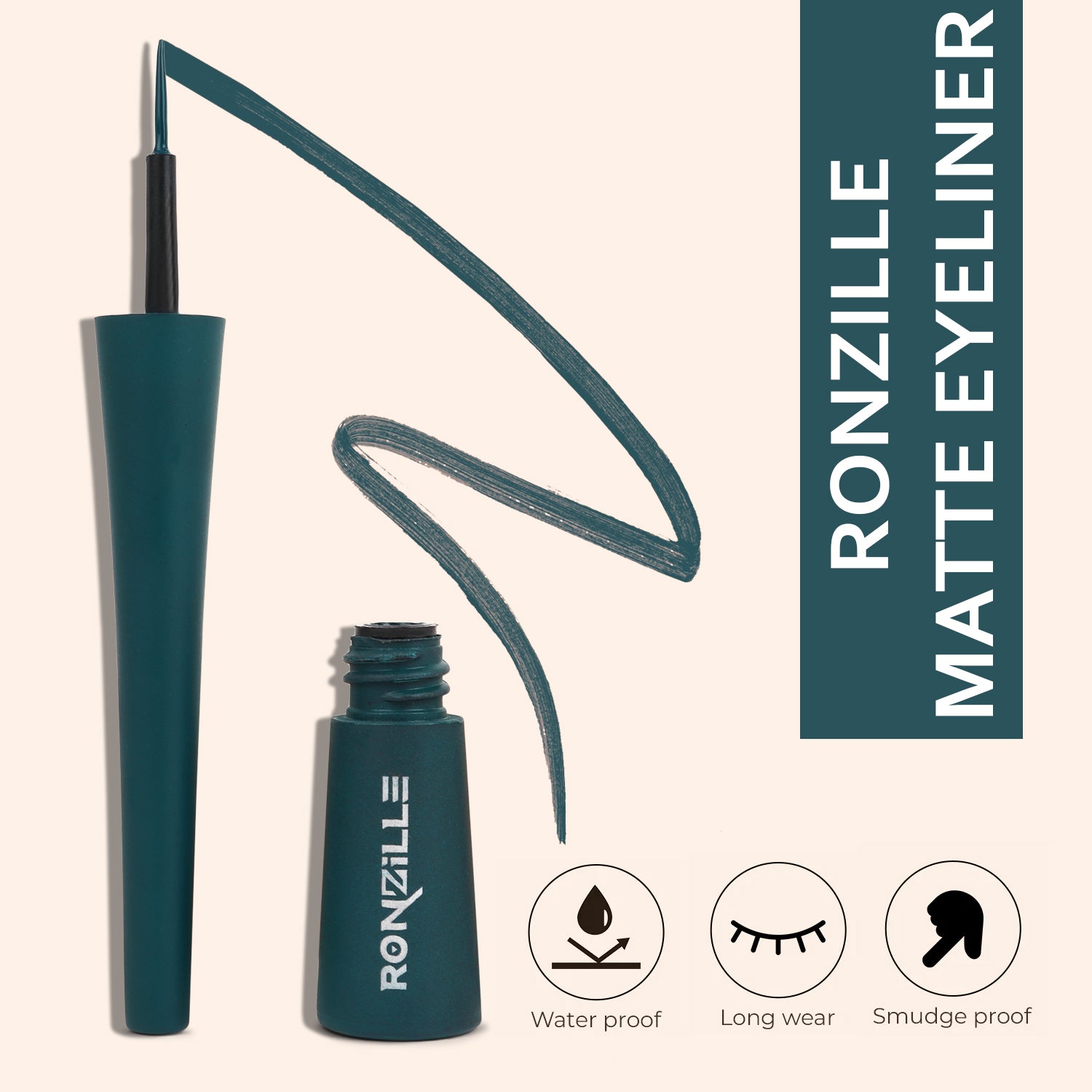 Ronzille Smudgeproof & Waterproof Liquid Matte Eyeliner (Green)