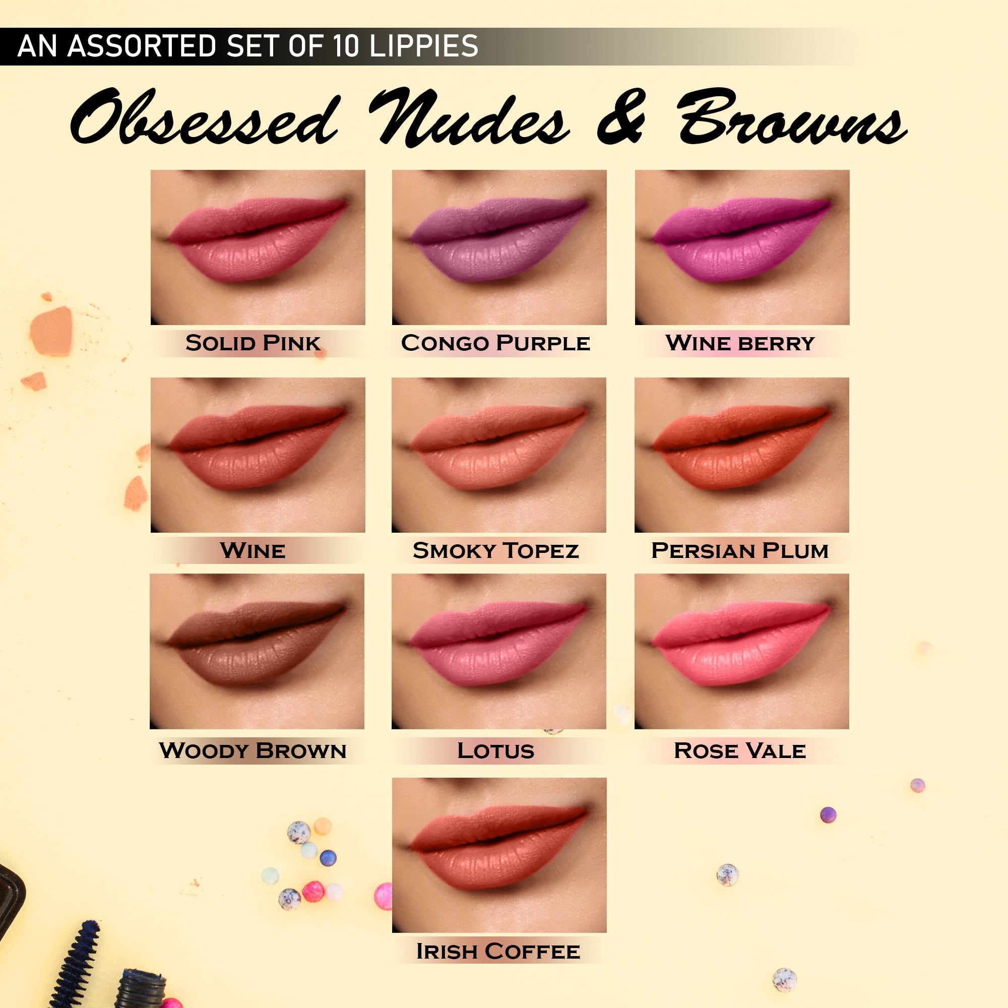 Ronzille Combo Mini liquid lipstick Set of 10 & Lip and cheek Tint Petite Orchid