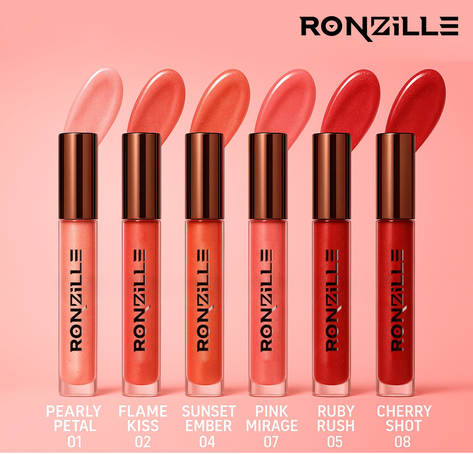 Ronzille-Lip Gloss | High-Glossy Shine | Enriched with Vitamin E | Lightweight | Non Sticky | Hydrating Formula | 6ml