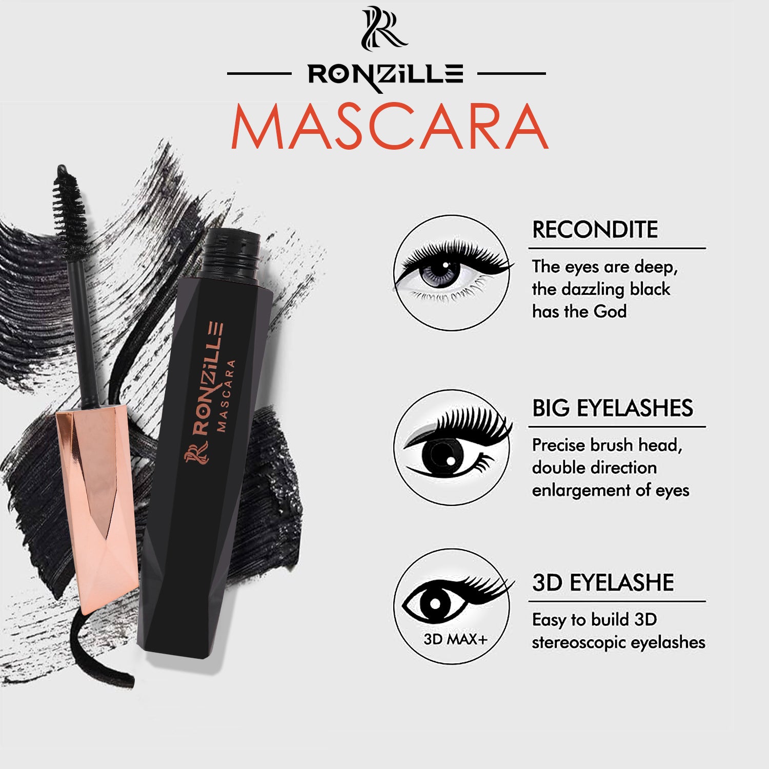 Ronzille Waterproof & Smudgeproof Diamond Mascara - Volumising