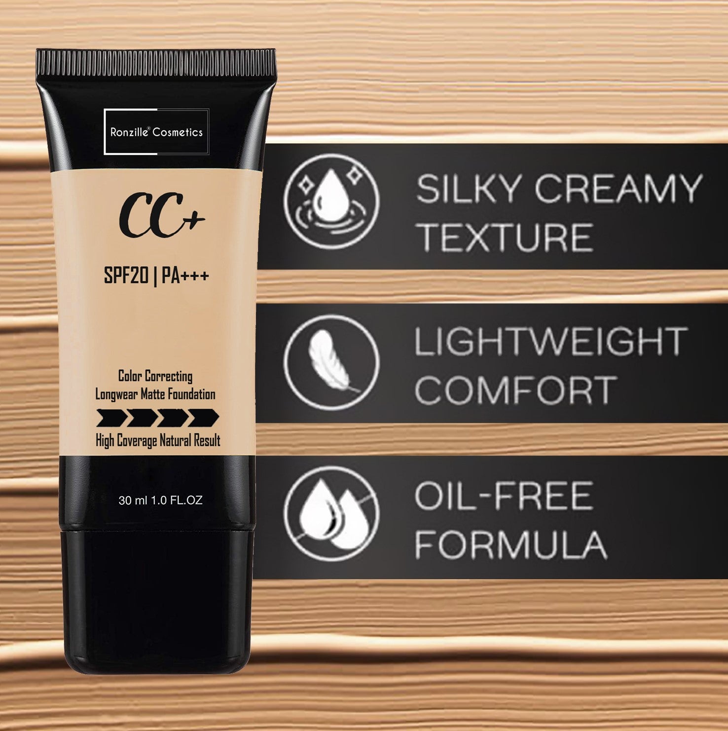 Ronzille CC+ Creme Matte Foundation Light Shade & (SPF 20/PA+++) Foundation-(shade 01, 30 ml)