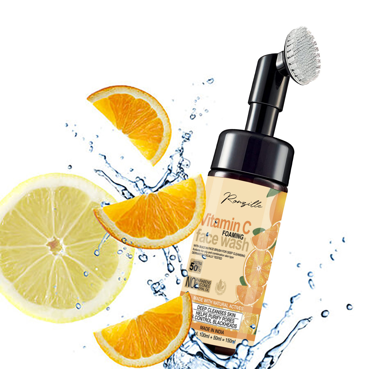 Ronzille Vitamin-C Foaming Wash With Built -In Face Brush For Deep Cleansing Men & Women All Skin Types Face Wash-150 ml