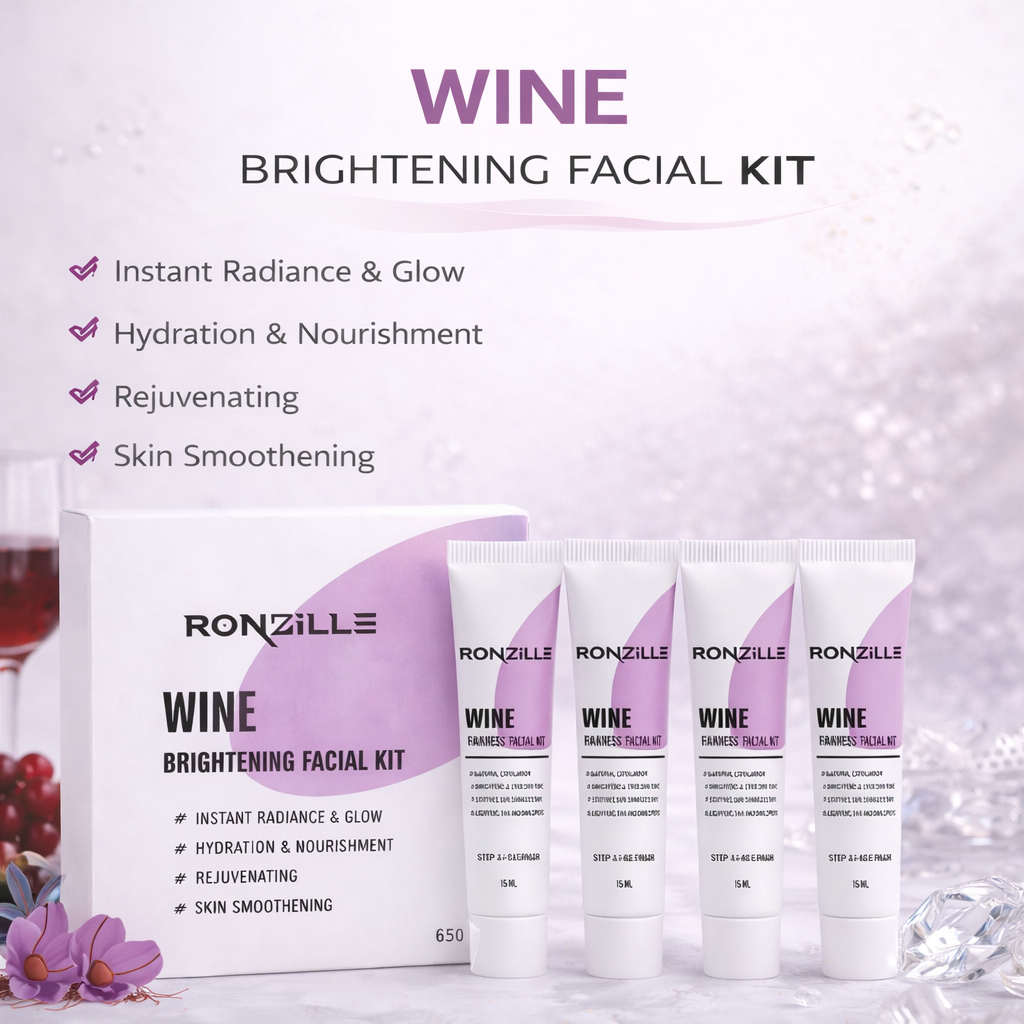 Ronzille Wine Brightening Facial Kit,Instant Radiance & Glow, Hydration & Nourishment, Rejuvenating,Skin Smoothening Facial Kit for Women & Men-60ml